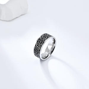 Men's Titanium Steel <b>Ring</b> Woven Knot Design Black Steel Color Gift Jewelry Nordic Style - Product Image 3