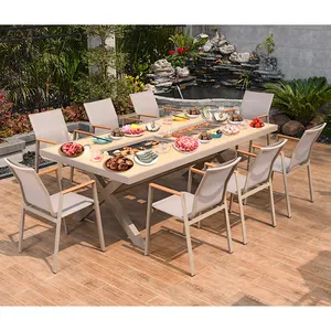 Tavolo da pranzo da giardino in alluminio con griglia per barbecue da esterno in alluminio nordico con sedie moderne