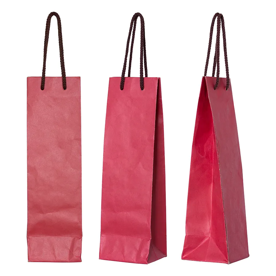 사용자 정의 럭셔리 레드 와인 선물 가방 하단 토트 크래프트 종이 가방 추가 로고 두꺼운 포장 와인 가방