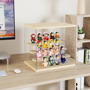 Support d'affichage en bois à 2 niveaux, étagère de rangement pour figurines POP MART the Monsters Lazy Yoga, objets de collection - Product Image 5