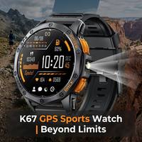 Montre connectée GPS 6 satellites K67 avec lampe torche LED, écran AMOLED 1,43 pouces toujours actif, montre connectée robuste
