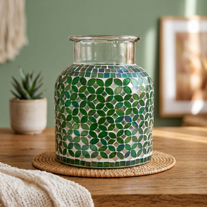 Porte-bougie rond en mosaïque de verre parfumé fait main, résistant à la chaleur, pour la maison, les mariages, Noël, décoratif, avec revêtement par pulvérisation - Product Image 2