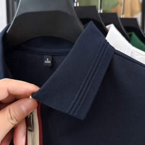 <span class=keywords><strong>Polo</strong></span> de manga corta para hombre de 220g personalizado con media cremallera, camiseta de cuello de manga corta de verano para hombre - Product Image 4