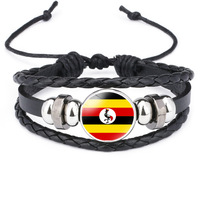 Bracelet tressé personnalisé avec le drapeau national de l'Ouganda, en fil ciré, réglable avec cordon, souvenir culturel Perle d'Afrique
