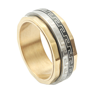 European Style <b>Titanium</b> Steel <b>Ring</b> Gold Geometric Pattern Unisex Fashion Jewelry Rotating Design Gift for Men Women - Product Image 1