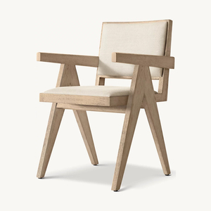 Fauteuil de salle à manger en tissu encadré RH JAKOB, 2 options de style avec/sans accoudoirs, pieds en bois massif et siège rembourré, design de dossier creux - Product Image 4