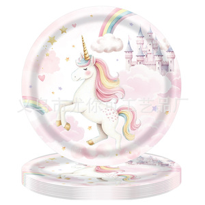Ensemble de décoration de table pour fête d'anniversaire licorne arc-en-ciel, assiettes, gobelets et serviettes jetables pour enfants de 5 à 7 ans - Product Image 3
