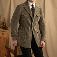 Veste de chasseur en polaire chaude et décontractée britannique rétro pour hommes, robe assortie à col montant, tissage respirant