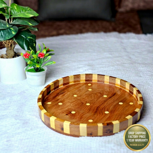 Bandeja de Madera Hecha a Mano con Pintura Dorada, Tradicional para Café Árabe, Dátiles, Dulces, Decoración de Mesa para Ramadán - Product Image 5