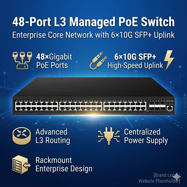 48-Port L3 Managed POE Ethernet Switch with 6*10G SFP+ Uplink Gigabit Network Switch for Enterprise Data Center