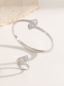 Conjunto de Pulsera y Anillo Abierto de Diseño de <span class=keywords><strong>Abanico</strong></span> de Lujo Ligero con Zirconia, Chapado en Oro de Latón, Unisex, para Parejas, Regalo de Boda y Compromiso - Product Image 6