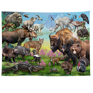 Tapiz colgante de <span class=keywords><strong>pared</strong></span> de Arte de animales de bosque psicodélico personalizado tapiz de <span class=keywords><strong>pared</strong></span> de dinosaurio de dibujos animados lindo <span class=keywords><strong>para</strong></span> decoración de habitación de niños - Product Image 1
