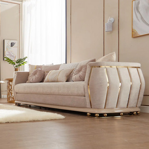 Canapé de salon moderne PZCN de grande taille, ensemble de meubles de luxe rembourrés avec des détails en acier inoxydable doré pour villa à vendre - Product Image 4