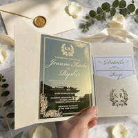 Invitation de mariage et d'anniversaire personnalisée en acrylique pliable de luxe, vert foncé, dorure à chaud, 5x7 pouces, modèle européen populaire de qualité supérieure