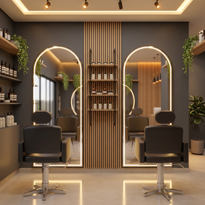 Estación de Barbería de Diseño Moderno y Lujoso en Madera Dorada y Negra para Salón de Belleza, Espejo para Peluquería - Product Image 3