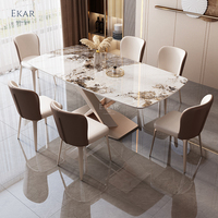 Table de cuisine minimaliste italienne restaurant moderne plateau en marbre nordique ensemble de table à manger 8 places table longue