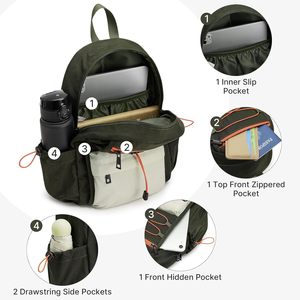 Mochila Pequeña y Ligera de 10L <span class=keywords><strong>para</strong></span> Viajes, Senderismo y Uso Diario, <span class=keywords><strong>para</strong></span> <span class=keywords><strong>Hombres</strong></span> y Mujeres, en Verde Oscuro y Beige - Product Image 3