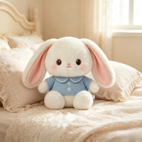 Boneka kelinci telinga jatuh yang aman untuk kulit, estetis, dan lucu, dengan pakaian kerah khusus, mainan kelinci lembut untuk dekorasi estetis kamar bayi.