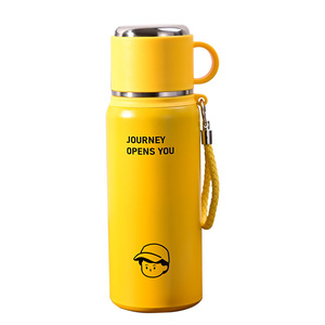 500ml Double‑Drink Vacuum Insulated Water Bottle 304 Stainless Steel With <b>Cup</b>‑Shaped Lid Handle Carry Lanyard Portable Travel - Product Image 6