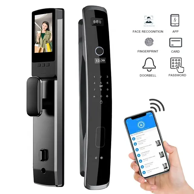Cerradura digital completamente automática a precio de fabricante, cámara Wifi, reconocimiento facial 3D, cerradura de puerta inteligente biométrica con huella dactilar