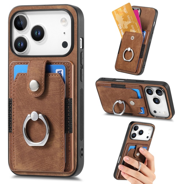 Magnetic Wallet Case for iPhone 18 17 Pro 16e 16 Pro Max With Card Holder Ring Stand Kickstand Full Cover Shockproof Shell