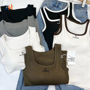 Camisetas sin Mangas Casuales de Algodón de Punto de Alta Calidad, Transpirables, para Otoño e Invierno, con Cuello Redondo y Logotipo Frontal para Mujer - Product Image 1