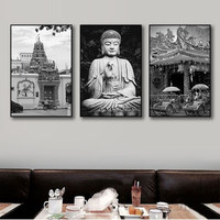 Peinture sur toile murale en aquarelle Cascade de Bouddha, 5 pièces, décoration de salon, paysage moderne, arbres de Bouddha, Zen, tendu sur châssis
