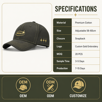 Casquette de baseball unisexe en twill de coton olive foncé de luxe avec logo personnalisé, 6 panneaux, broderie à points contrastants, ajustable