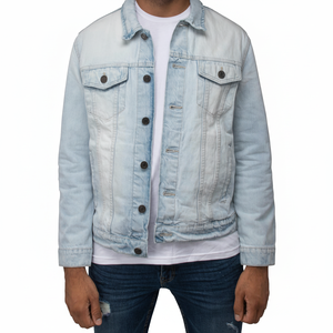 Chaqueta vaquera rasgada ajustada de Estilo Vintage para hombre, ropa de calle a la moda, logotipo personalizado, talla XS, ropa de abrigo azul clásica, venta al por mayor - Product Image 1