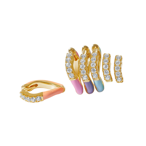 Nouvelle tendance : Boucles d'oreilles créoles superposées en laiton plaqué or 18 carats, micro-pavées, style bohème, multicolores arc-en-ciel, pour soirée - Product Image 1