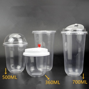 Tea Cup Plastic Milk Plasticcup Custom LOGO Printed Clear Bubble Tea Cup Disposable Plastic U Shape PET Juice Boba Milk Cup With Lids