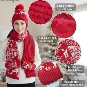 ZHUNA Customize Cotton Christmas Scarf And Womens Christmas Hats Warm Thermal Womens Hat And Scarf