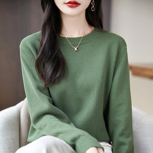 Suéter de punto de algodón grueso de cuello redondo para mujer, manga larga, holgado, capa base, antipilling, estilo otoño-primavera - Product Image 3