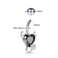 Acier Grenat Coeur Zircon Cristal Diable Amour Coeur Nombril Anneaux Nombril Piercings Nombril Ombligo Femmes Bijoux De Mode