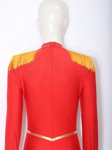 Leotardo de Danza para Mujer con Flecos Dorados y Epaulettes, Cuello Alto, Manga Larga, Traje de Maestra de Ceremonias de Circo, Disfraz para Espectáculo - Product Image 5