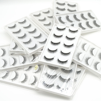 Lot de 5 paires de faux cils 3D en PBT noir de haute qualité, faits à la main, avec tige en coton, bande complète, logo personnalisé, aspect naturel