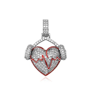 Nuove collane con ciondolo a forma di cuore pieno di zircone ghiacciato gioielli Hip Hop in ottone placcato oro catena di corda cuore pulsante - Product Image 6
