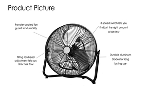 Ventilatore da pavimento in metallo ad alta velocità JINLING 12 "14" ventilatore da pavimento con flusso incrociato a 3 velocità ventilatore da pavimento portatile - Product Image 4