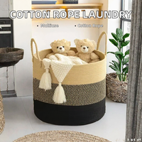 Panier à linge sale pliable en corde de coton, panier de rangement pour jouets tressé épaissi, panier de rangement de luxe léger pour cuisine et buanderie