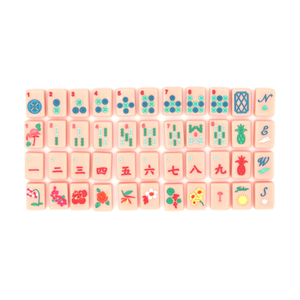 Juego de Mahjong Americano Color Rosa Pastel, 160 Fichas de Acrílico con Flamencos, Piñas y Conchas Marinas para Noches de Juego de Verano - Product Image 1