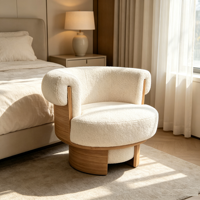 Moderner Drehbarer Akzentstuhl mit Gebogenem Holzrahmen, Gepolsterter Sessel, Drehbare Lounge-Liege für Wohnzimmer, Essbereiche und Hotels