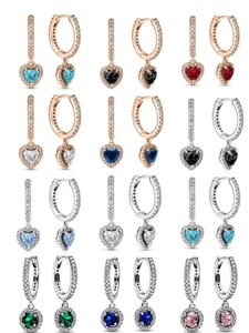 Nouvelles boucles d'oreilles européennes en argent 925, rouges, roses, vertes, en forme de <span class=keywords><strong>cœur</strong></span>, adaptées aux femmes, bijoux de charme exquis pour les fêtes, cadeaux - Product Image 6