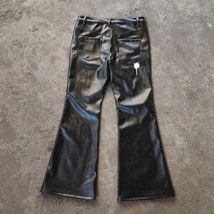 Hersteller Streetwear Maßgefertigte Leder-Schlaghose Hochgeschnittene Lässige Echte Schwarze Leder-Bootcut-Hose für Männer - Product Image 6