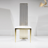 Chaise de salle à manger moderne et minimaliste en acier inoxydable et cuir, dossier métallique durable, design empilable élégant pour hôpitaux et villas