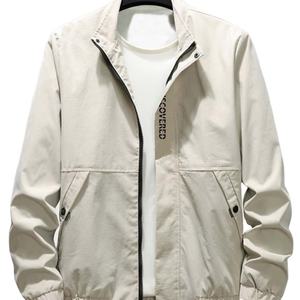 Veste pour homme en tissu enduit avec impression de logo personnalisé, col montant, simple boutonnage, poches latérales et fermeture éclair, idéale pour le fitness - Product Image 1