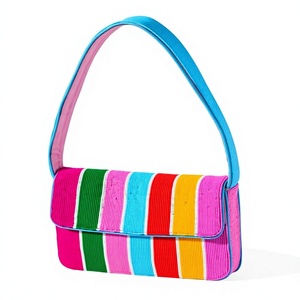 Nouveau Sac à Bandoulière Brodé de Perles Colorées Fait Main, Sac à Main Léger en Toile Orné de Perles de Rocaille pour Fête et Voyage Femme - Product Image 1