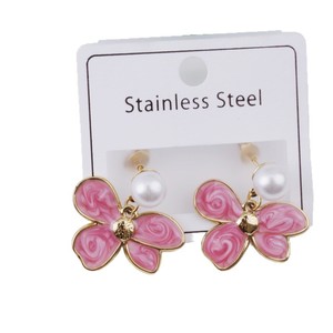 Boucles <span class=keywords><strong>d</strong></span>'oreilles clous en acier inoxydable couleur titane avec fleurs émaillées pour femmes, bijoux de mode vintage minimalistes en acier inoxydable, vente en gros - Product Image 5