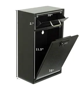 Heavy-duty Galvanized Steel Made Anti-theft Mailbox; Wall Mounted Drop Box ; with Safety Lock Steel Post Box