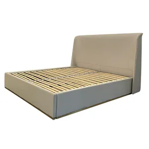 luxury best nordic modern single king size platform beige bed leather wooden frame bed bedroom for boys and girls