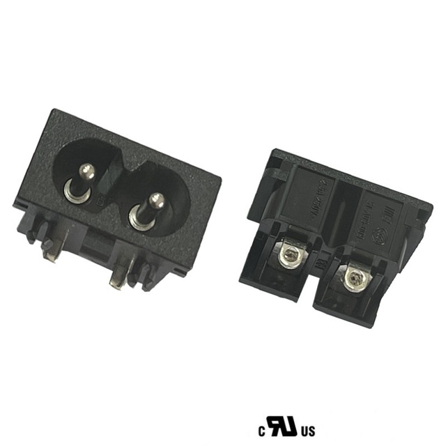 Black Copper & Nylon IEC 60320 C8 AC Inlet Power Plug Industrial 2-Pin Socket Adapter